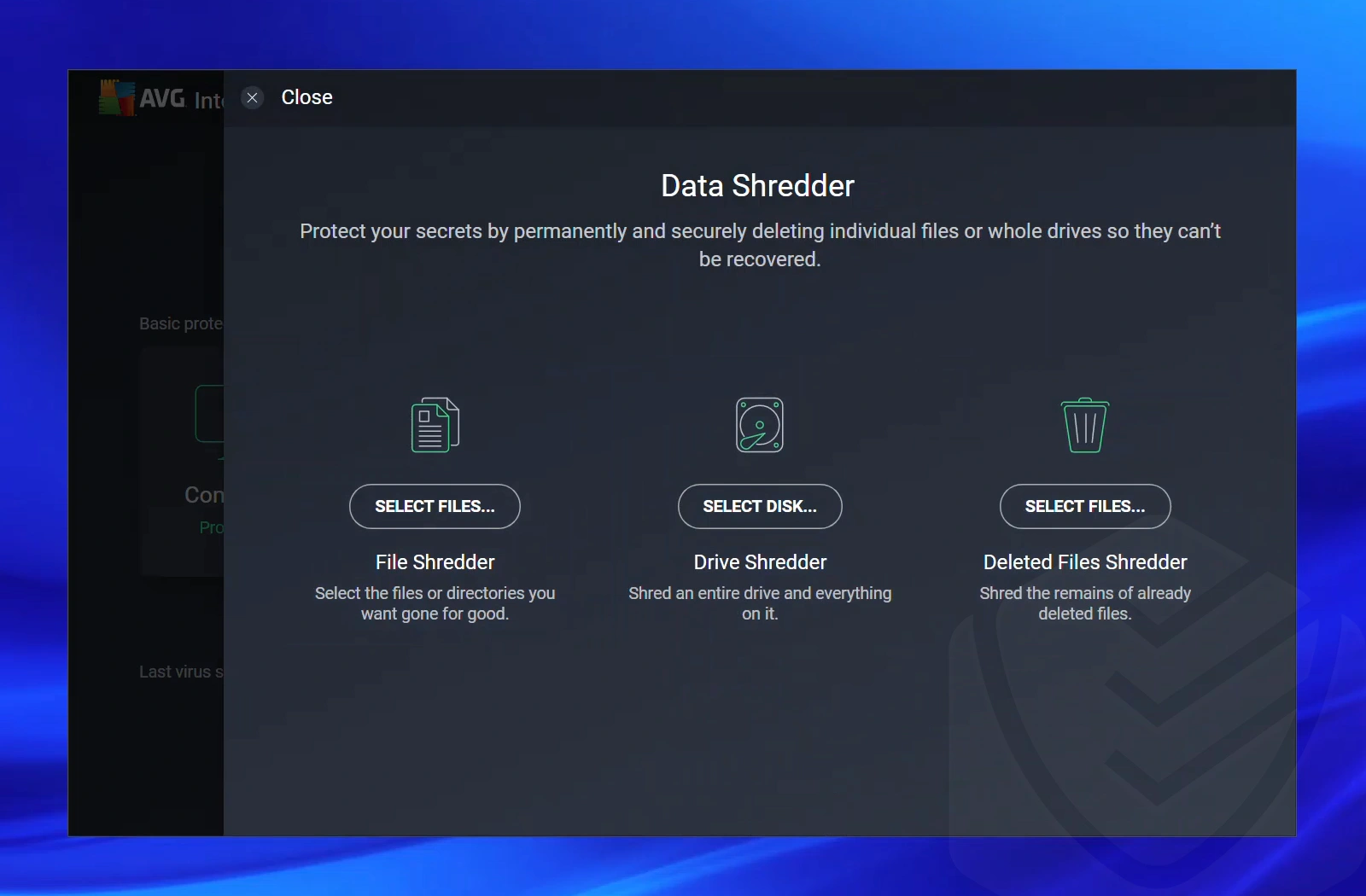 Data Shredder interface